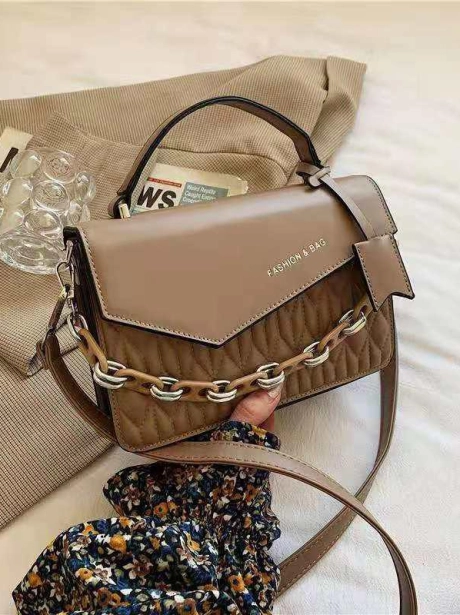 Sling Bag Tas Selempang Handle Stylish MV805514  4 sale_elj_5514_khaki_pu_leather_22x7x15cm_0_5kg_mendapatkan_tali_panjang_dan_tali_rantai_idr_85_000